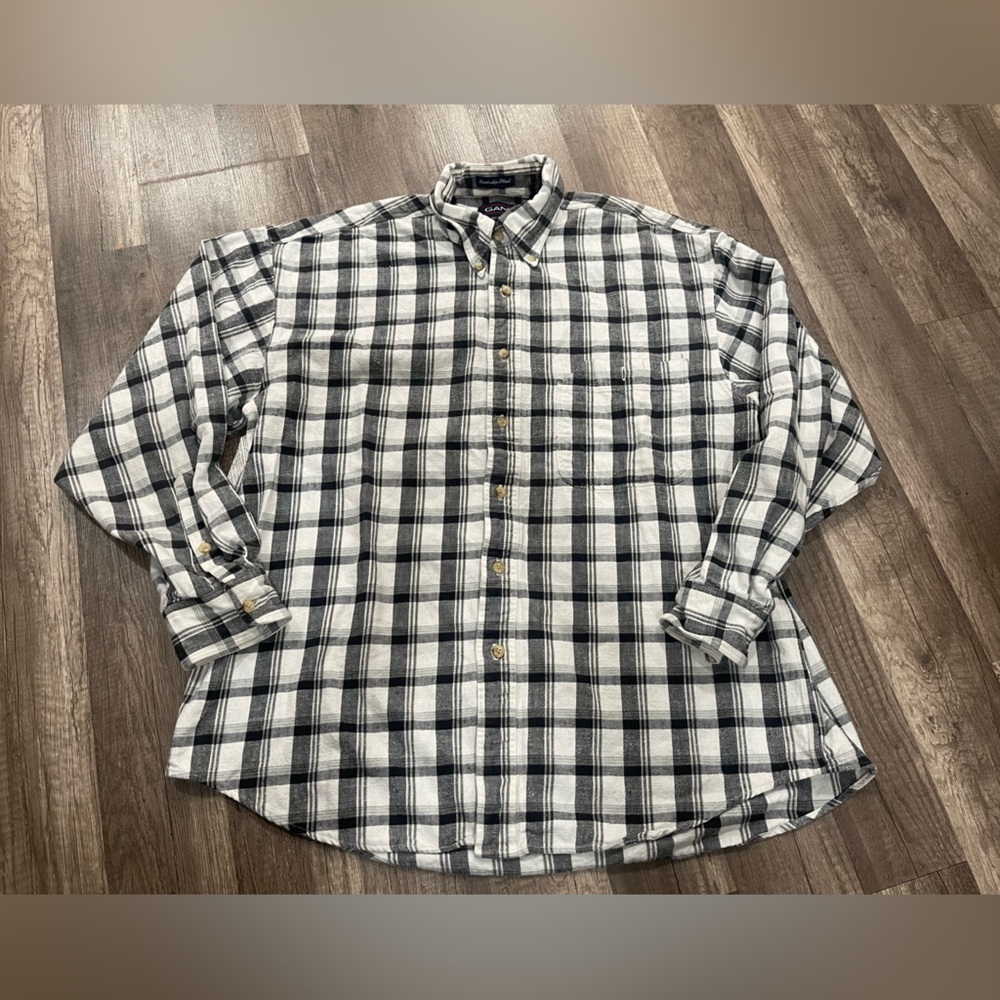 GANT Cambridge Plaid shirt black white flannel slim fit L men’s preppy